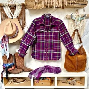 Chaps plaid flannel shirt/jacket w country farmhouse cottagecore boho vibe
